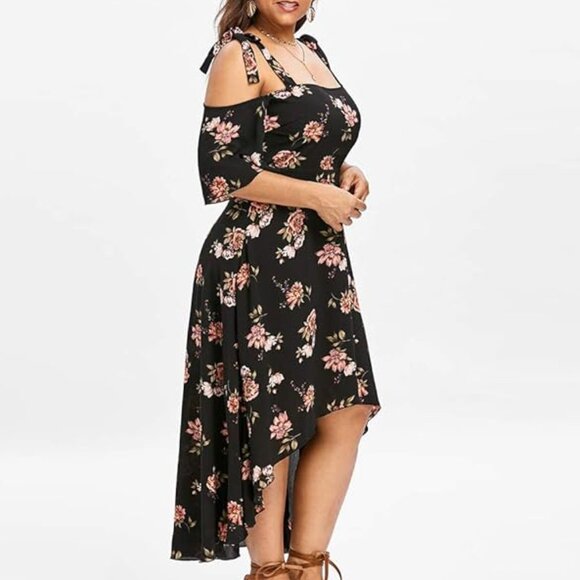 Nextmia High Low Floral Cold Shoulder Maxi Dress Plus Size 22 Work Summer Casual - Picture 2 of 6